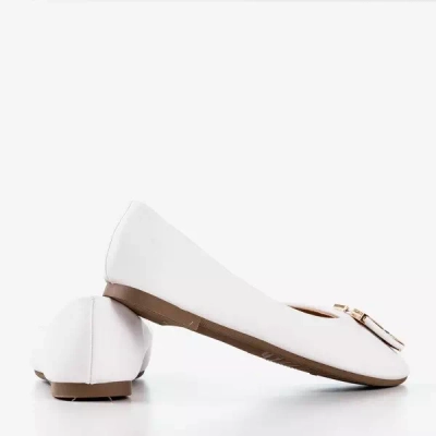 OUTLET Balerini de dama albi cu ornament pe varf Rionach - Pantofi