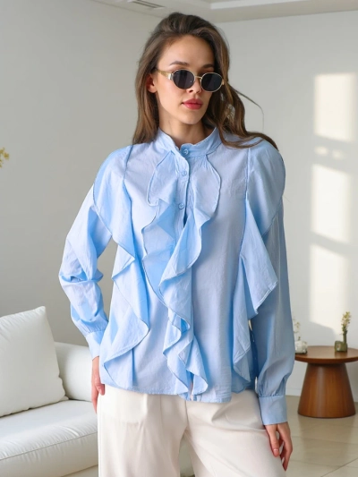 Cămașă din bumbac Royalfashion decorată cu volane și cu nasturi