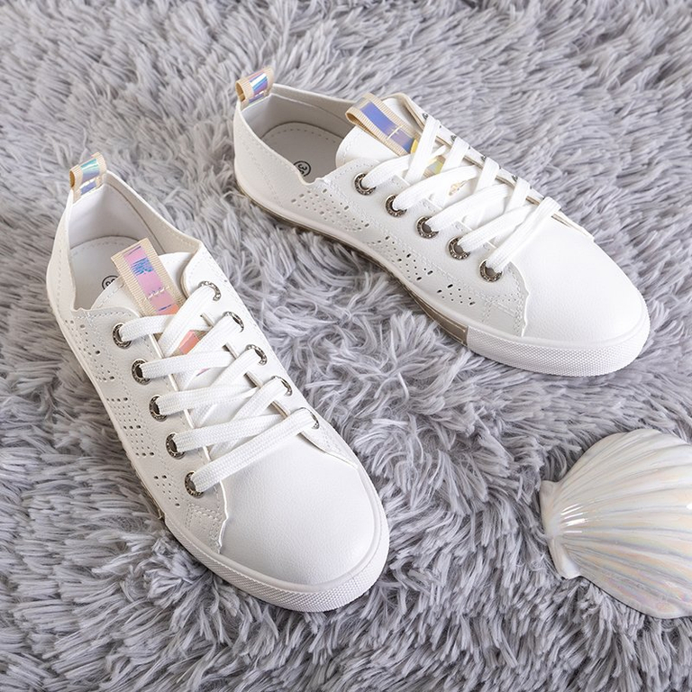 OUTLET Adidași albi pentru femei cu inserție aurie Kowen - Încălțăminte