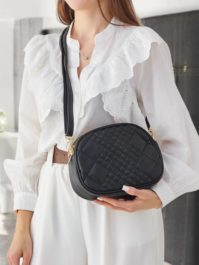 Royalfashion Geantă de mână ovală mică pentru femei, din eco piele