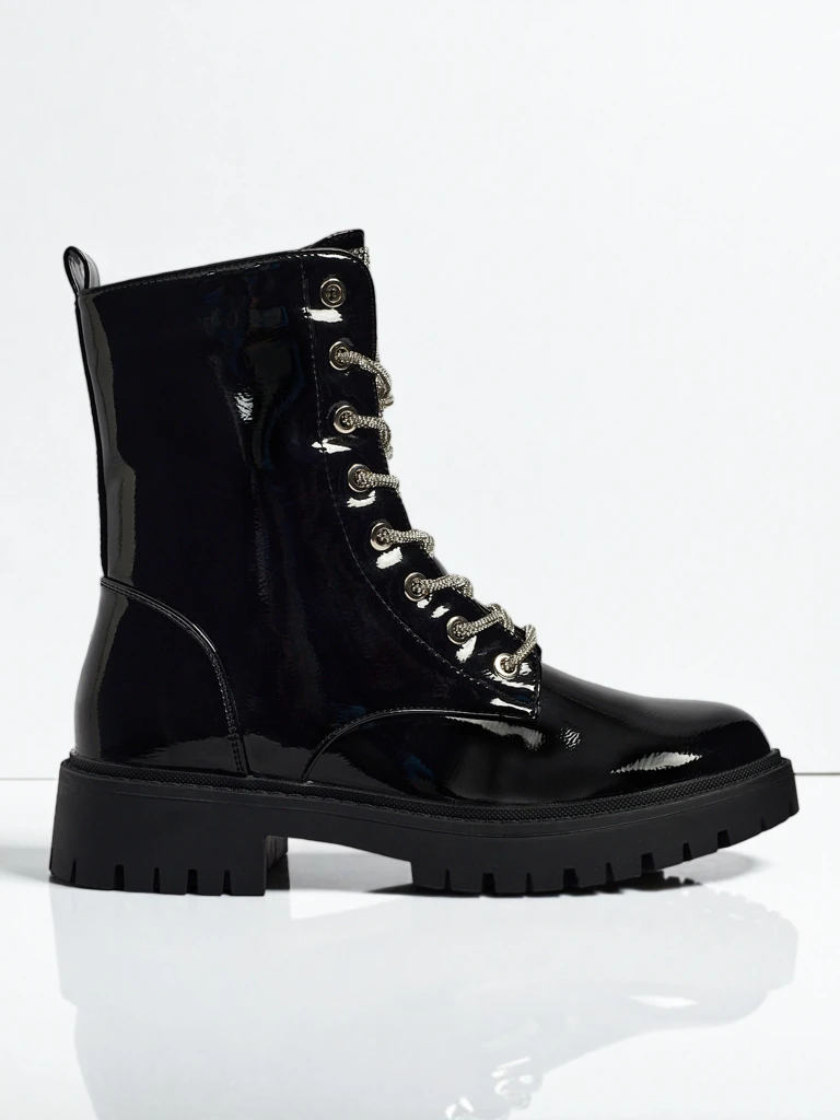 Botine de damă lăcuite cu șireturi Fjorra