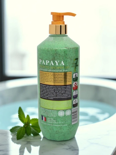Gel de duș exfoliant, hidratant și anti-îmbătrânire cu mentă