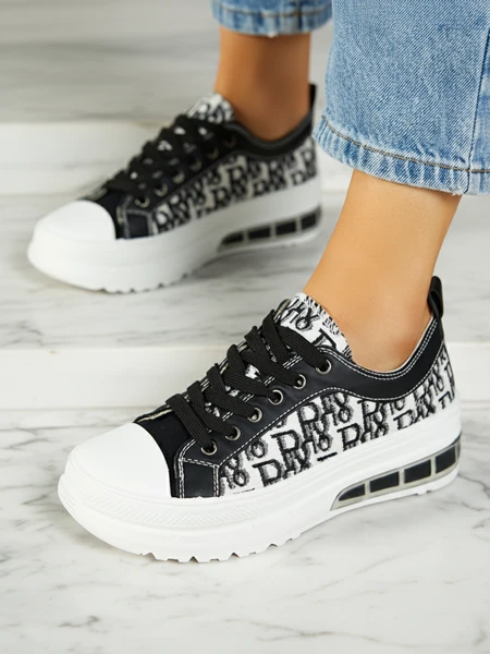 Sneakers Livia în Culoarea Alb-Negru cu Platformă