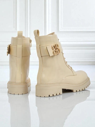 Beige Ariadne ankle boots made of ecological leather with a zipper, round toe stylish