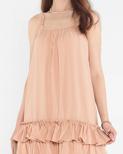 Rochie de dama cu bretele camel cu volane - Imbracaminte
