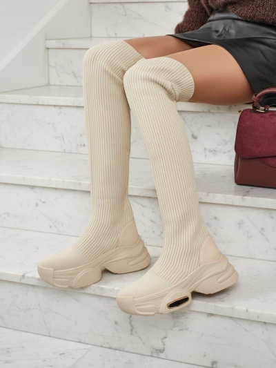 Cizme lungi de damă, slip-on, cu talpă groasă, Ravmora