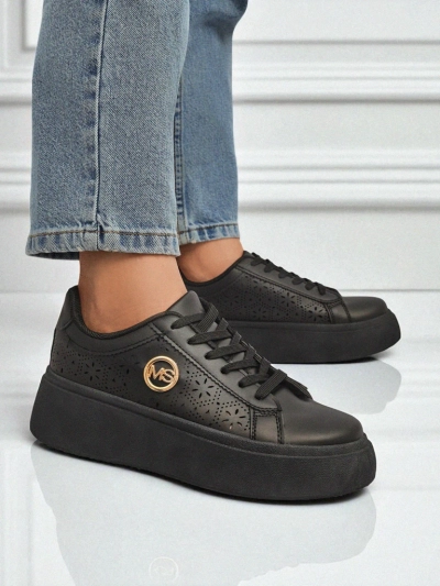 Sneakersy damskie platforma Perseida Royalfashion czarne skóra ekologiczna