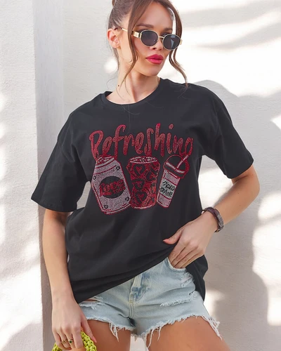 Royalfashion Tricou din bumbac pentru femei cu imprimeu stras