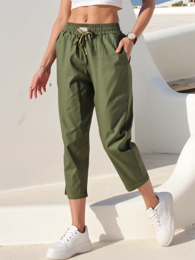 Pantaloni drepți din țesătură pentru femei Royalfashion 7/8
