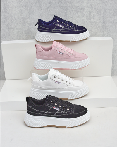 Sneakers de damă Callista cu platformă, bleumarin, material textil, primăvară-vară