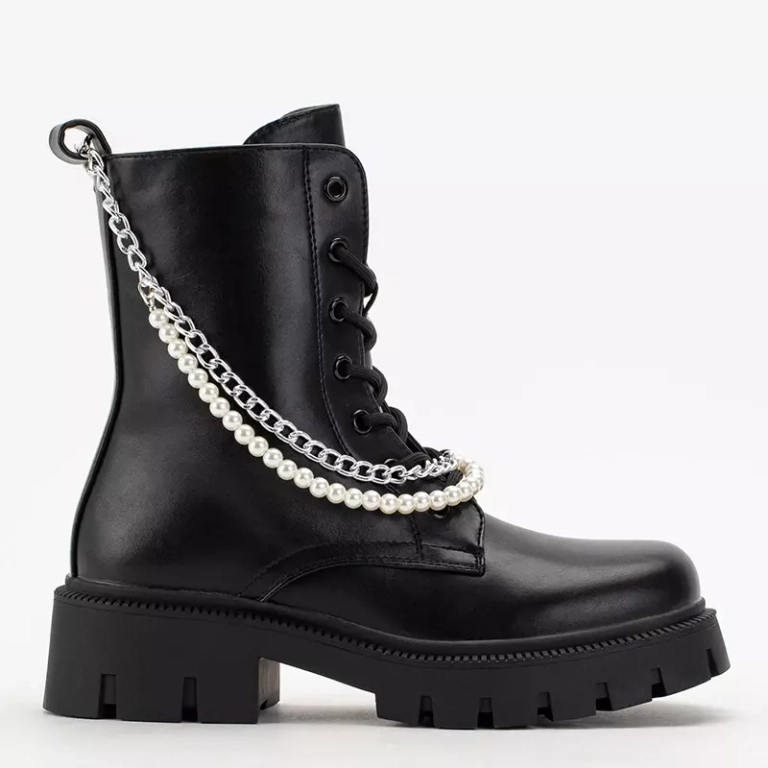 OUTLET Genti dama negre cu lant si perle Agsiva - Incaltaminte