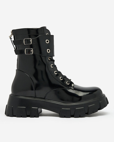 Royalfashion Cizme bagger de damă lăcuite negru Xagaga