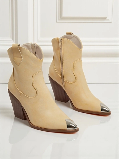 Botine cowboy de damă cu toc și vârf decorativ Fang Glacier
