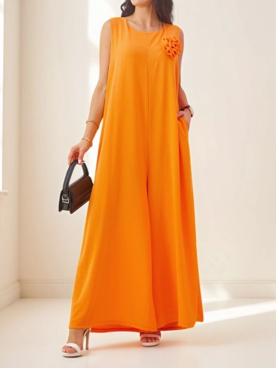 Callisto Orange Jumpsuit - Modern Viscose Elegance for Summer