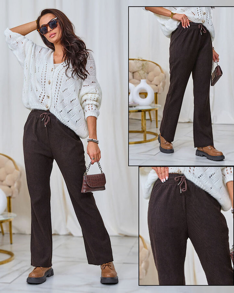 Royalfashion Pantaloni de damă din țesătură de catifea, maro închis