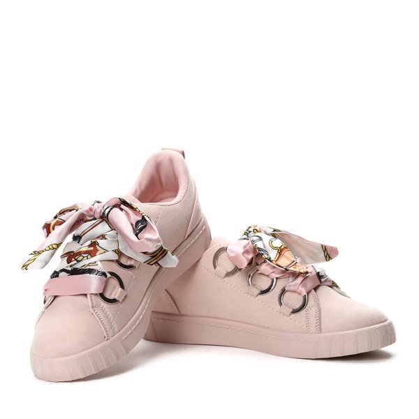 Jasnoróżowe tenisówki ze wstążką Cindy- Obuwie