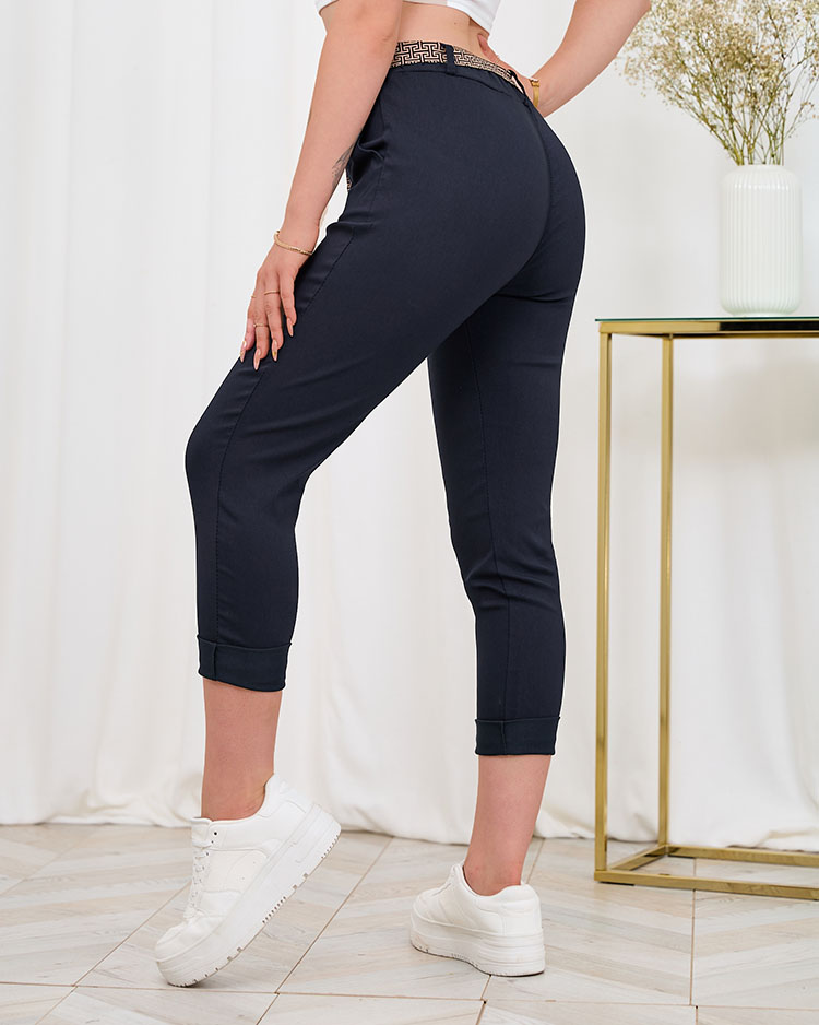 Royalfashion Pantaloni drepți din stofă pentru femei, albastru marin