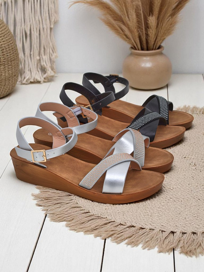 Sandale Royalfashion cu talpă wedge pentru femei, cu strasuri Allona