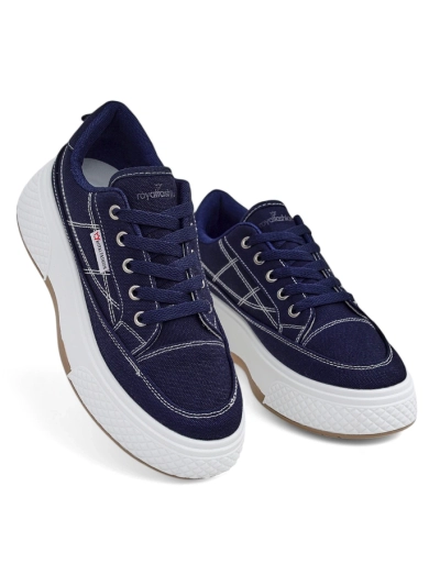 Sneakers de damă Callista cu platformă, bleumarin, material textil, primăvară-vară