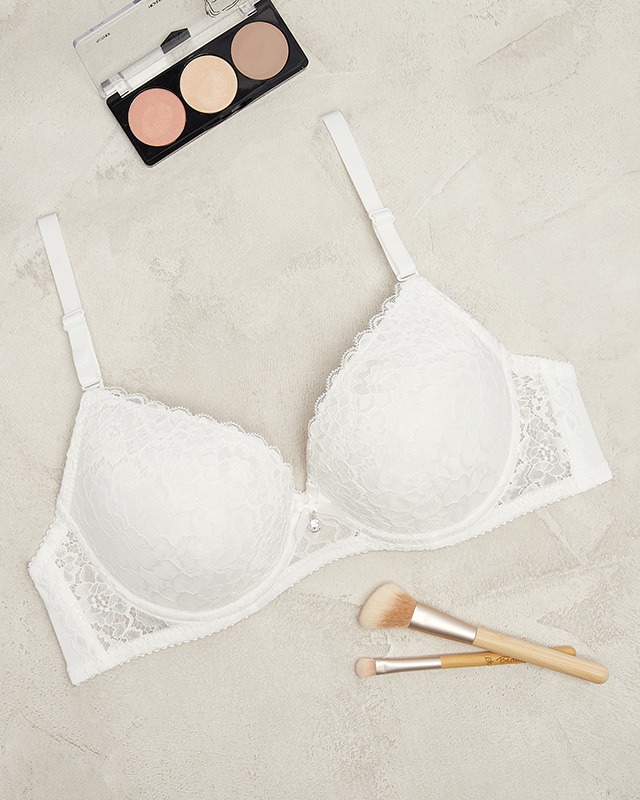 Sutien push up crem pentru femei, decorat cu dantelă- Lenjerie