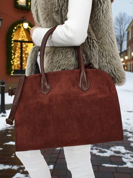 Geantă de damă shopper din piele ecologică tip piele întoarsă Dorelle