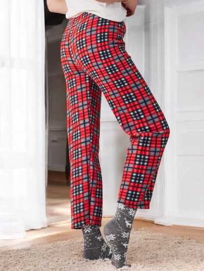 Royalfashion Pantaloni de pijama pentru femei din bumbac cu motiv de Crăciun, în carouri