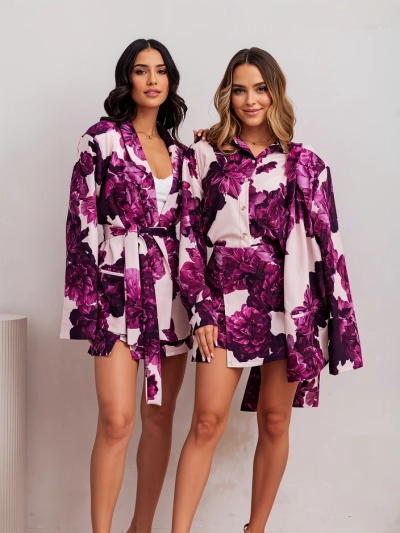 Set floral Royalfashion pentru femei cu blazer legat și pantaloni scurți