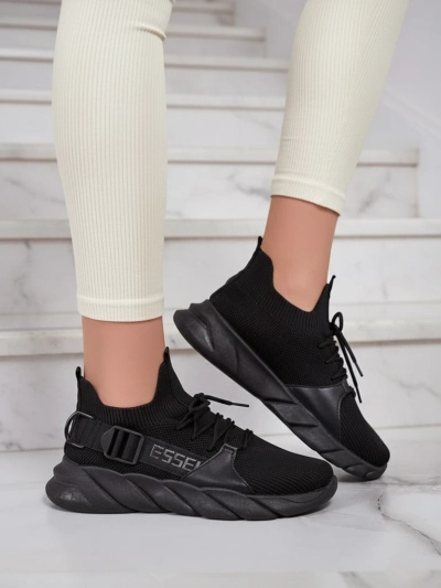 Esmeralda Sneakers Negri cu Toc Plat