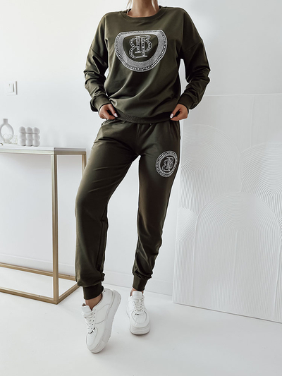 Royalfashion Set pulover pentru femei verde închis cu zirconii
