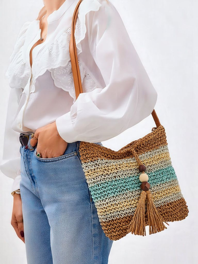 Royalfashion Geantă mică de damă din paie, cu dungi, Charm Mini