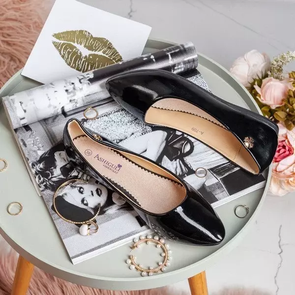 OUTLET Ballerine Meganno negre, brevetate - Încălțăminte