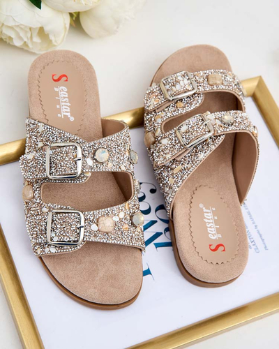 Royalfashion Șlapi de damă cu catarame și zirconii Monnas