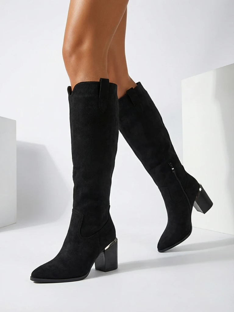 Cizme de damă eco-întoarse cu toc gros Ferrevi