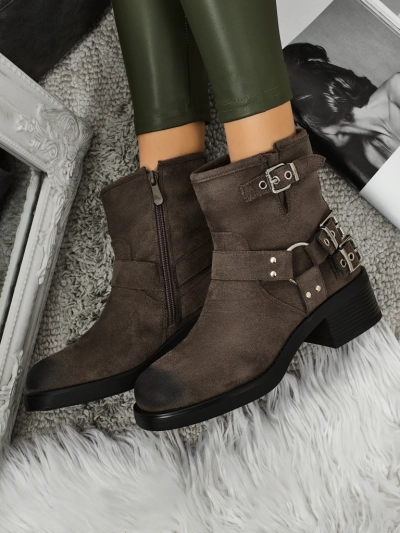 Botine de damă din piele ecologică întoarsă cu catarame Valtos