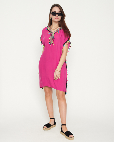 Tunica de plaja de vara de dama roz cu franjuri - Imbracaminte