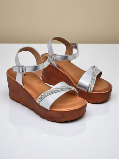 Sandale cu toc wedge pentru femei Royalfashion cu strasuri și sclipici Aurora Glow