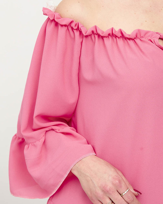 Rochie roz cu volane pentru femei a'la hiszpanka PLUS SIZE - Îmbrăcăminte