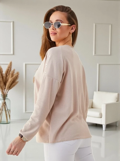 Swetăr subțire din vâscoză Royalfashion pentru femei, cu strasuri pe umeri