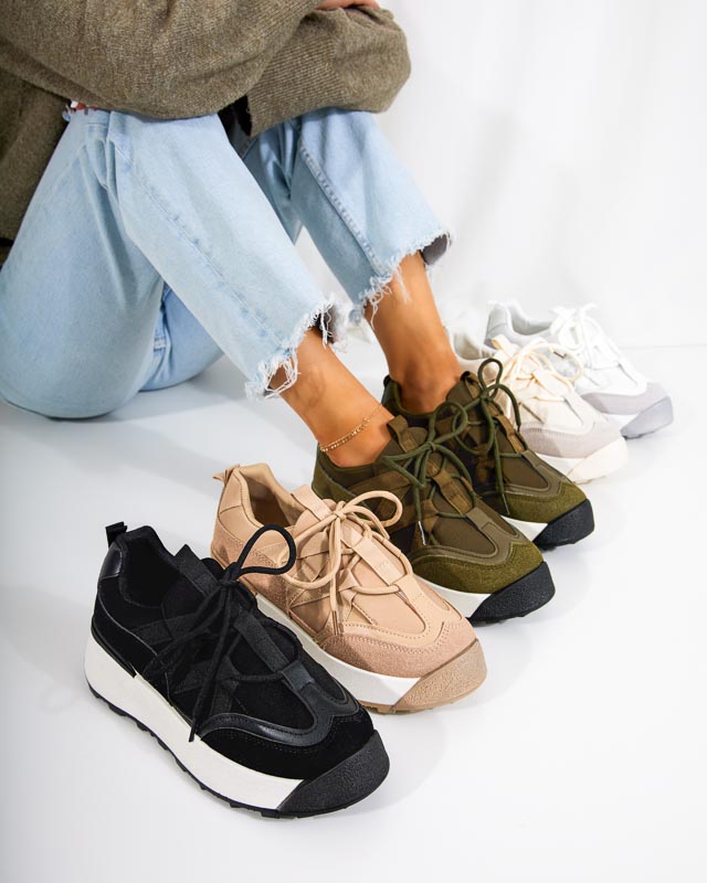 OUTLET Pantofi sport negri de dama cu talpa mai inalta Kanislo - Incaltaminte