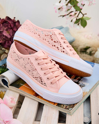 Tenisi roz de damă Textil Kalipso – sneakers ajurați cu talpă plată