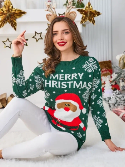 Royalfashion Pulover de Crăciun pentru femei cu Moș Crăciun