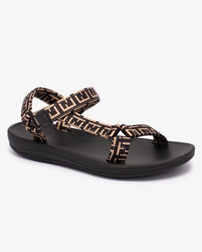 Royalfashion Sandale sport de damă negre și maro cu imprimeu Iberifa