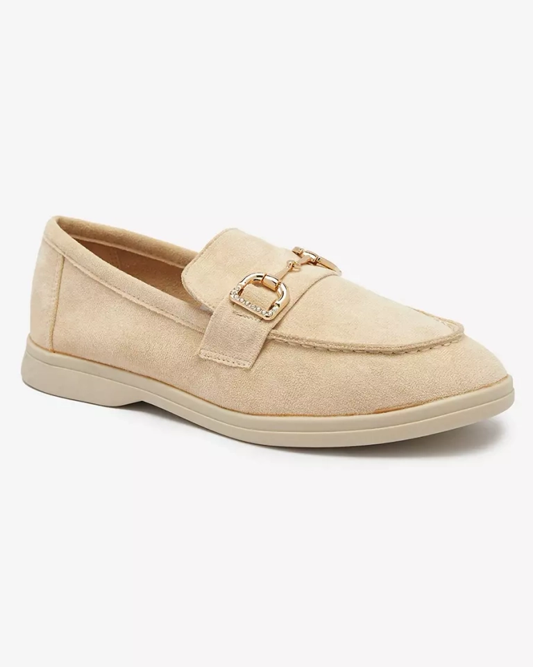 Mocasini crem pentru femei cu ornament auriu Neterri - Încălțăminte