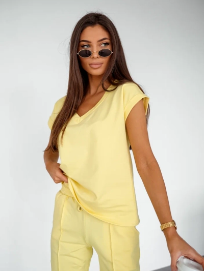 Royalfashion Set casual din bumbac pentru femei, cu mâneci scurte
