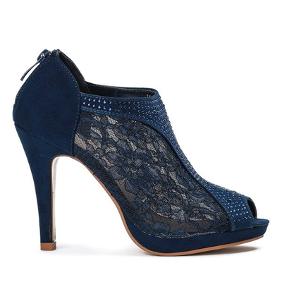 Granatowe botki na szpilce z odkrytym noskiem Sherley- Obuwie