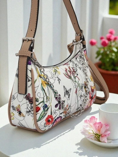 Royalfashion Geantă de mână mică pentru femei, din piele ecologică, cu model floral Lily Bloom
