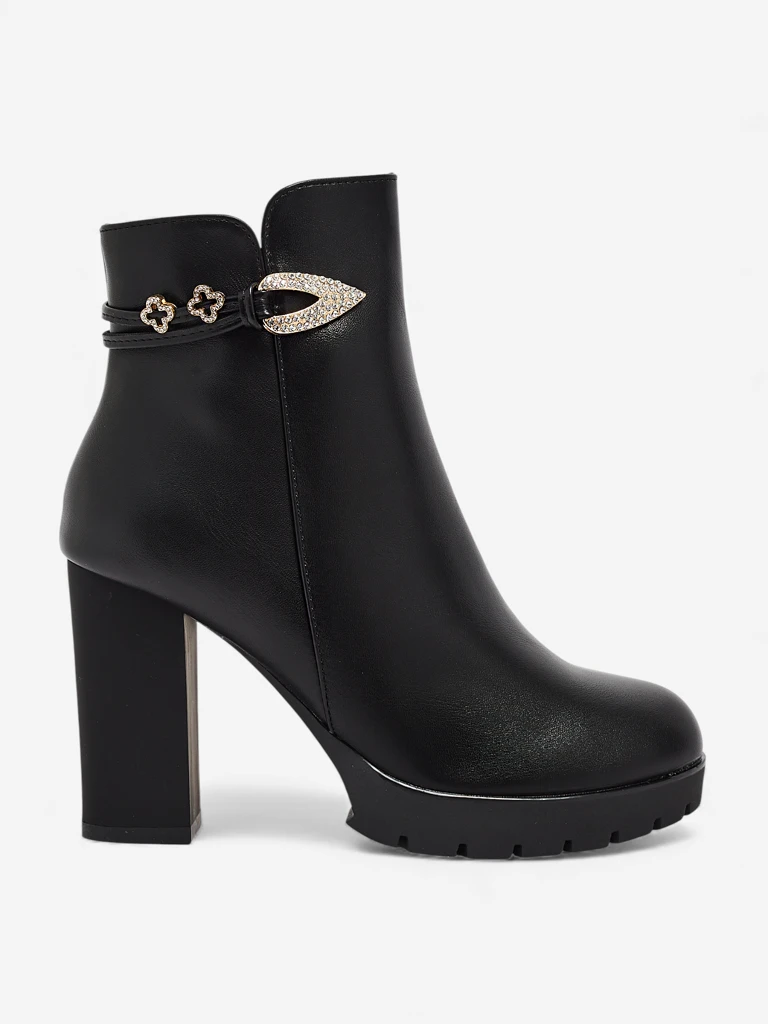 Botine de damă din piele ecologică cu toc gros Sylvar