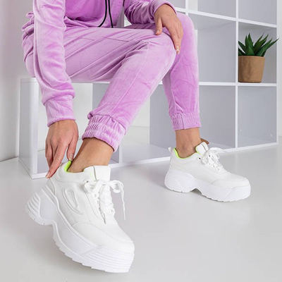 Adidași de damă albi și galbeni cu talpă groasă Free And Young - Încălțăminte