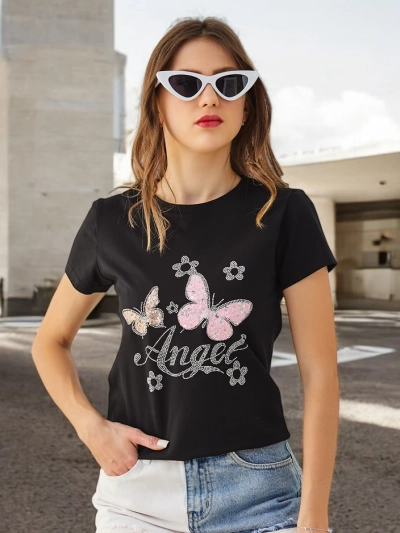 Royalfashion Tricou din bumbac pentru femei Fluture