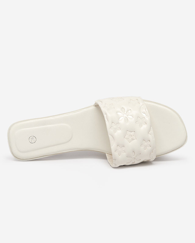 Papuci de damă albi cu imprimare Mersyli. Încălțăminte
